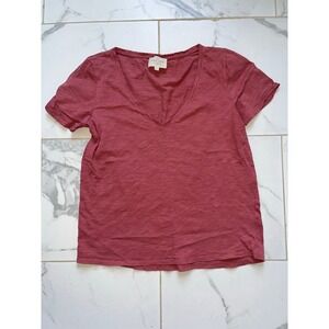 Sezane Malcom cotton v-neck tshirt Nantucket red size small